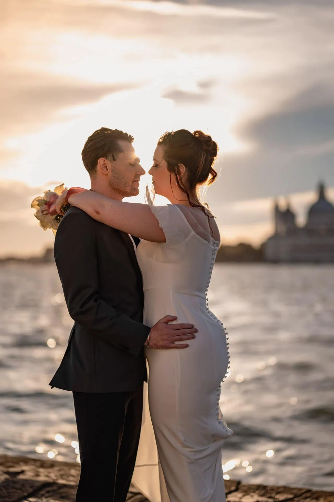 Couple at San Marco Square during Venice symbolic elopement photoshoot