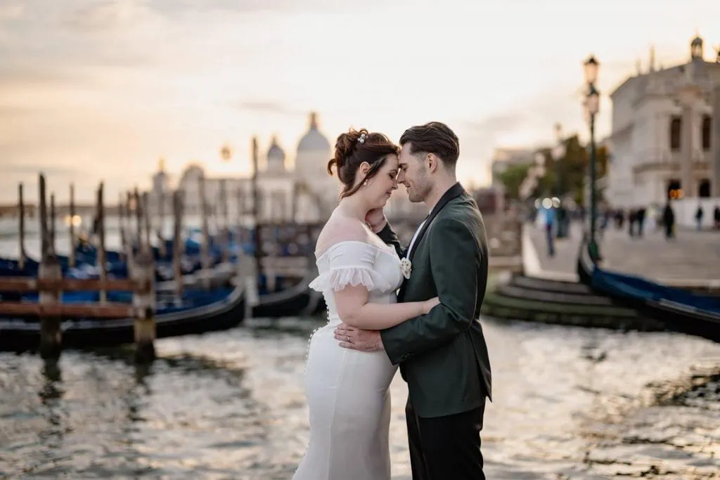 Couple at San Marco Square during Venice symbolic elopement photoshoot