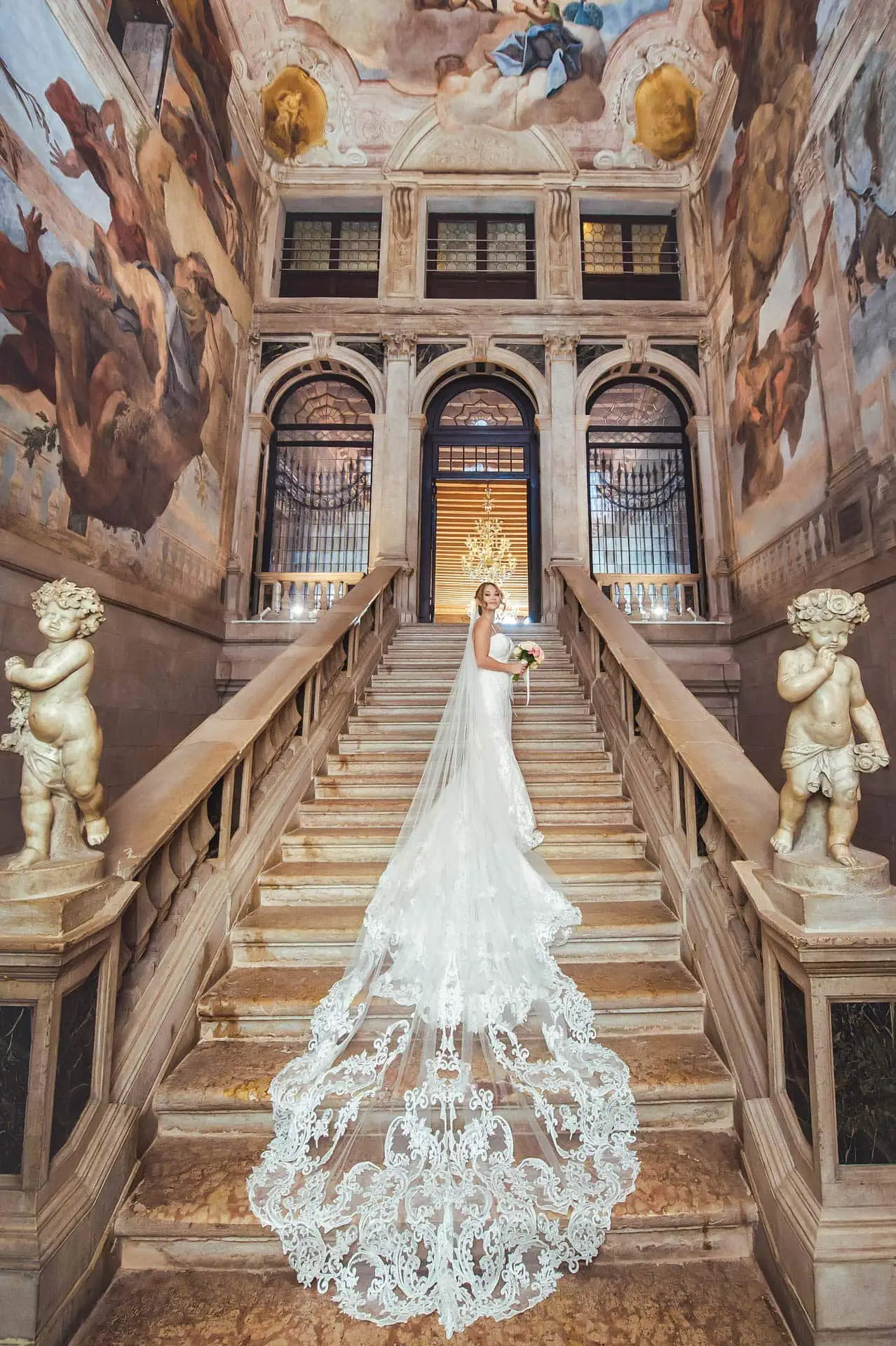 Palazzo Cazenobio provides an exquisite venue for intimate elopements in Venice. This photograph captures the couple’s emotional connection during their ceremony, reflecting the artistry of Elopement Venice Wedding Photography.