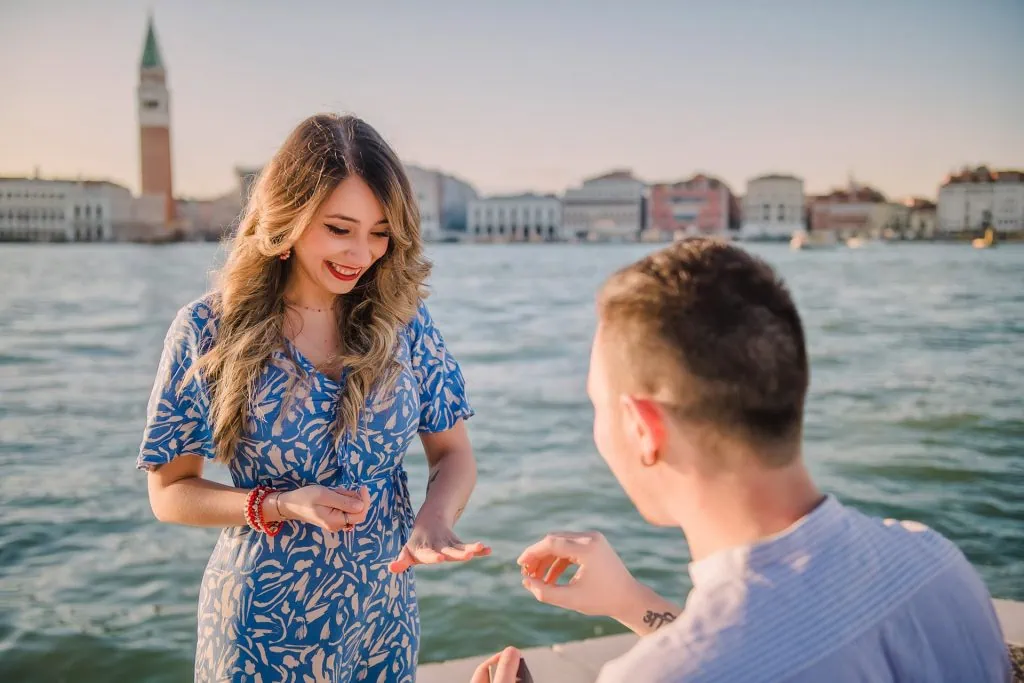 Proposal at San Giorgio Maggiore with panoramic views, one of the best places to propose in Venice.