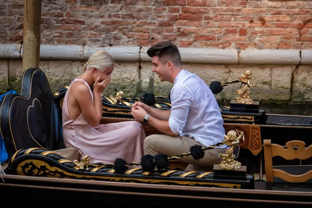 Romantic gondola proposal, one of the best places to propose in Venice.