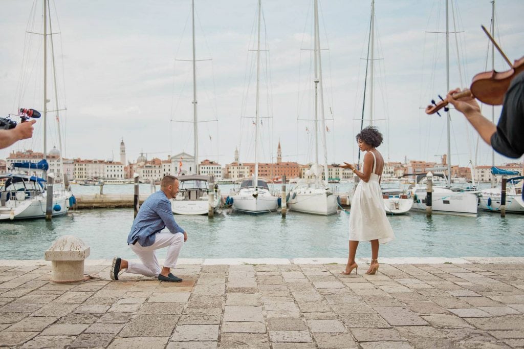Proposal at San Giorgio Maggiore with panoramic views, one of the best places to propose in Venice.