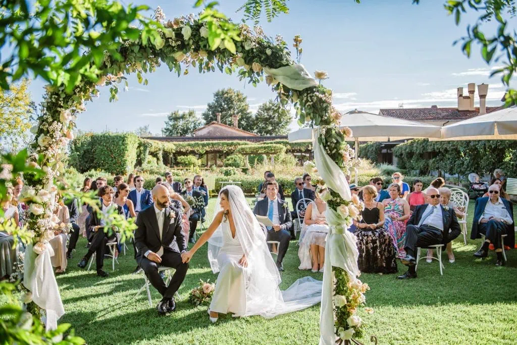 A couple during a symbolic wedding in Venice captured at the charming Locanda Cipriani on Torcello Island.