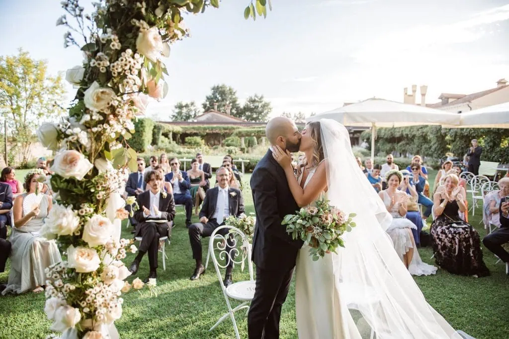 A couple during a symbolic wedding in Venice captured at the charming Locanda Cipriani on Torcello Island.