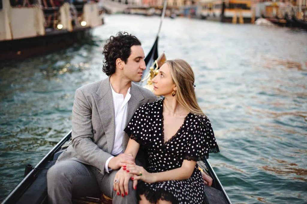 Proposal in Venice on a romantic gondola ride, captured by a Venice proposal photographer.