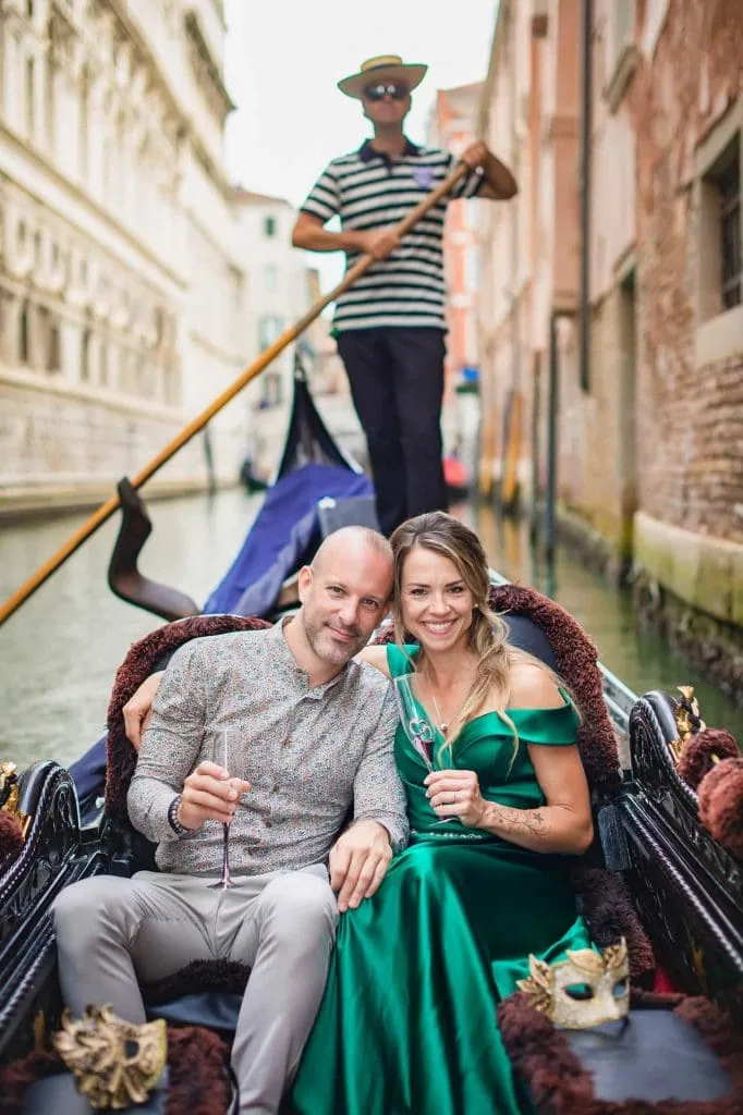 Proposal in Venice on a romantic gondola ride, captured by a Venice proposal photographer.
