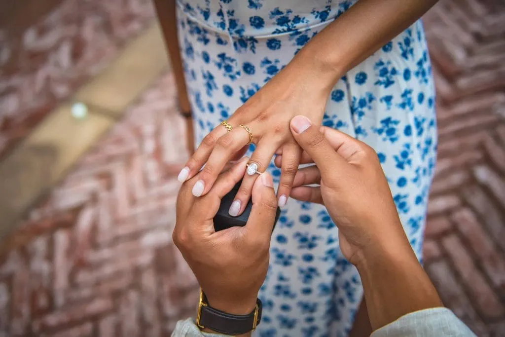 Wedding proposal photographer in Venice, Italy capturing an intimate proposal at Campo della Misericordia.