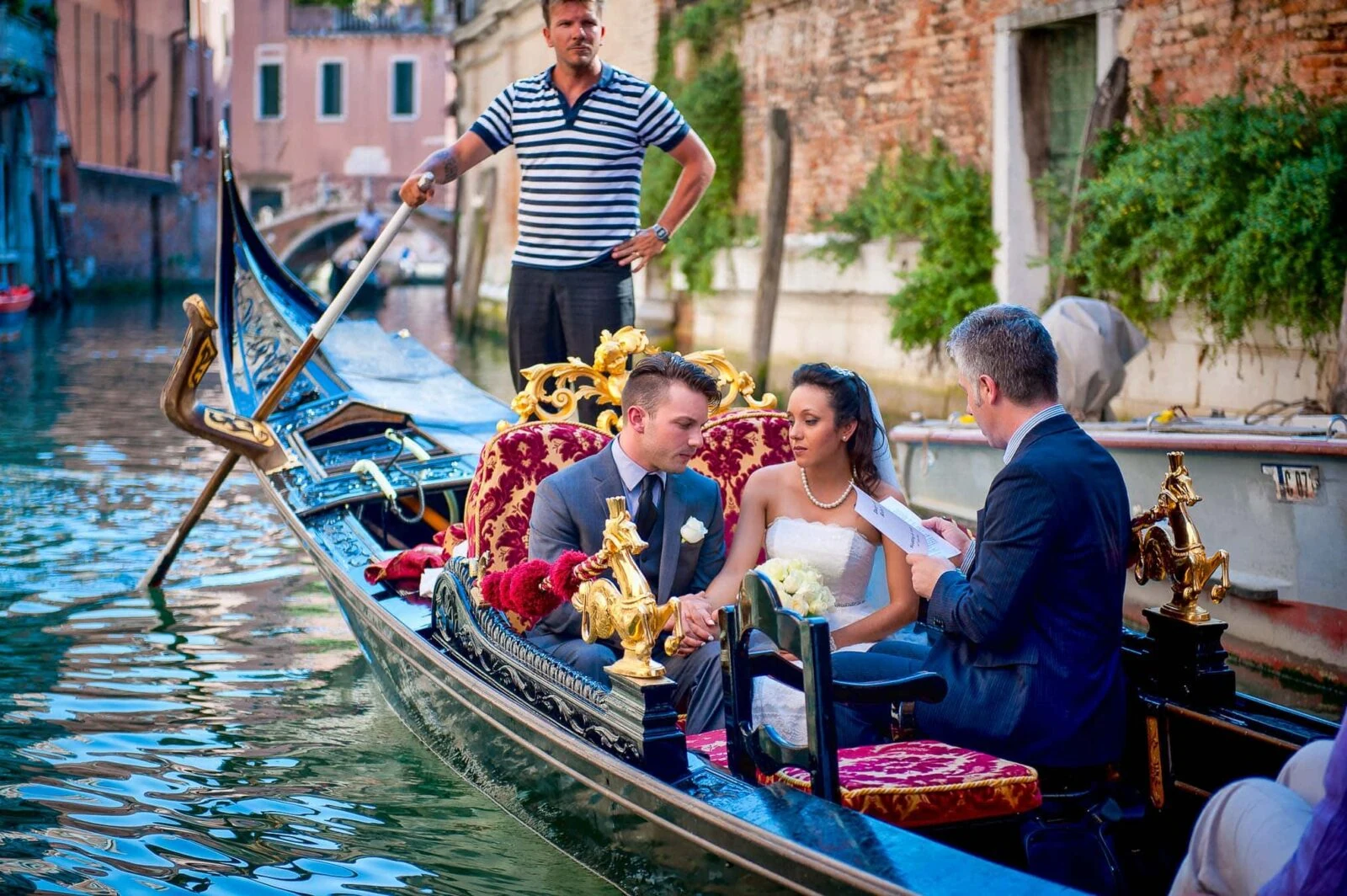 A romantic gondola wedding in Venice, an iconic wedding experience along the city's historic canals.