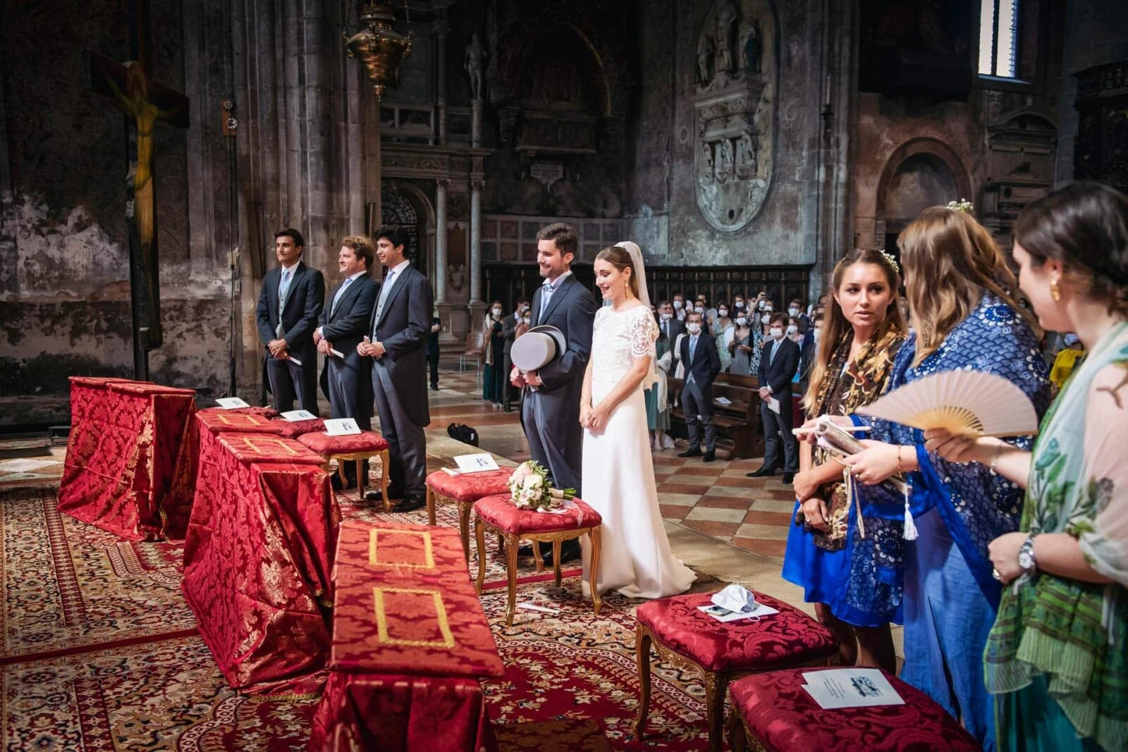 Romantic church wedding ceremony in Venice with historic charm.