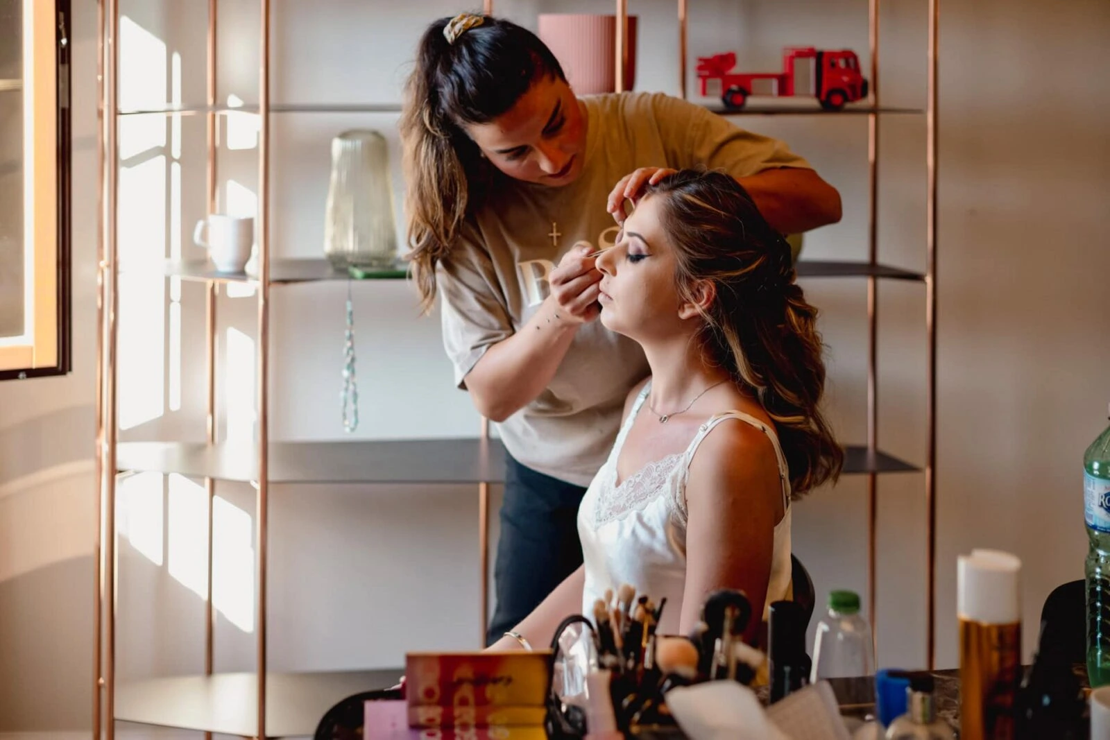 Bridal hair and makeup for a luxury wedding in Venice.