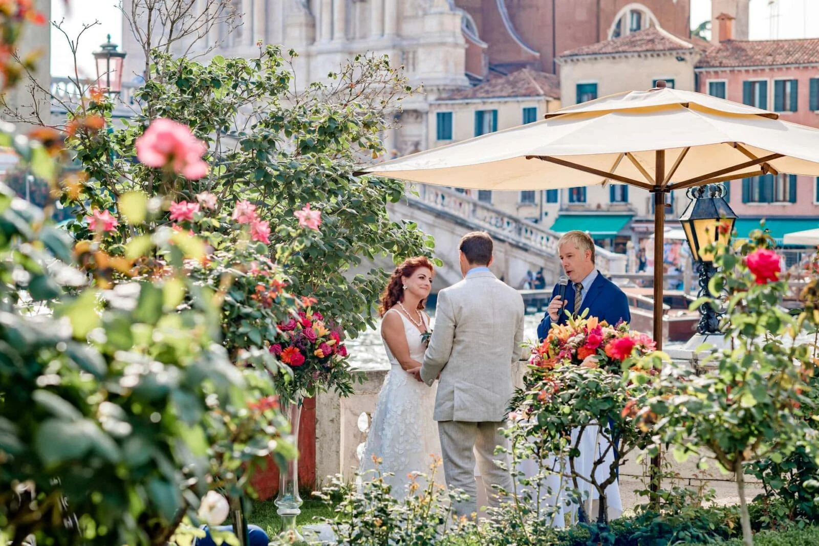 Family wedding celebration in a private Venetian garden.