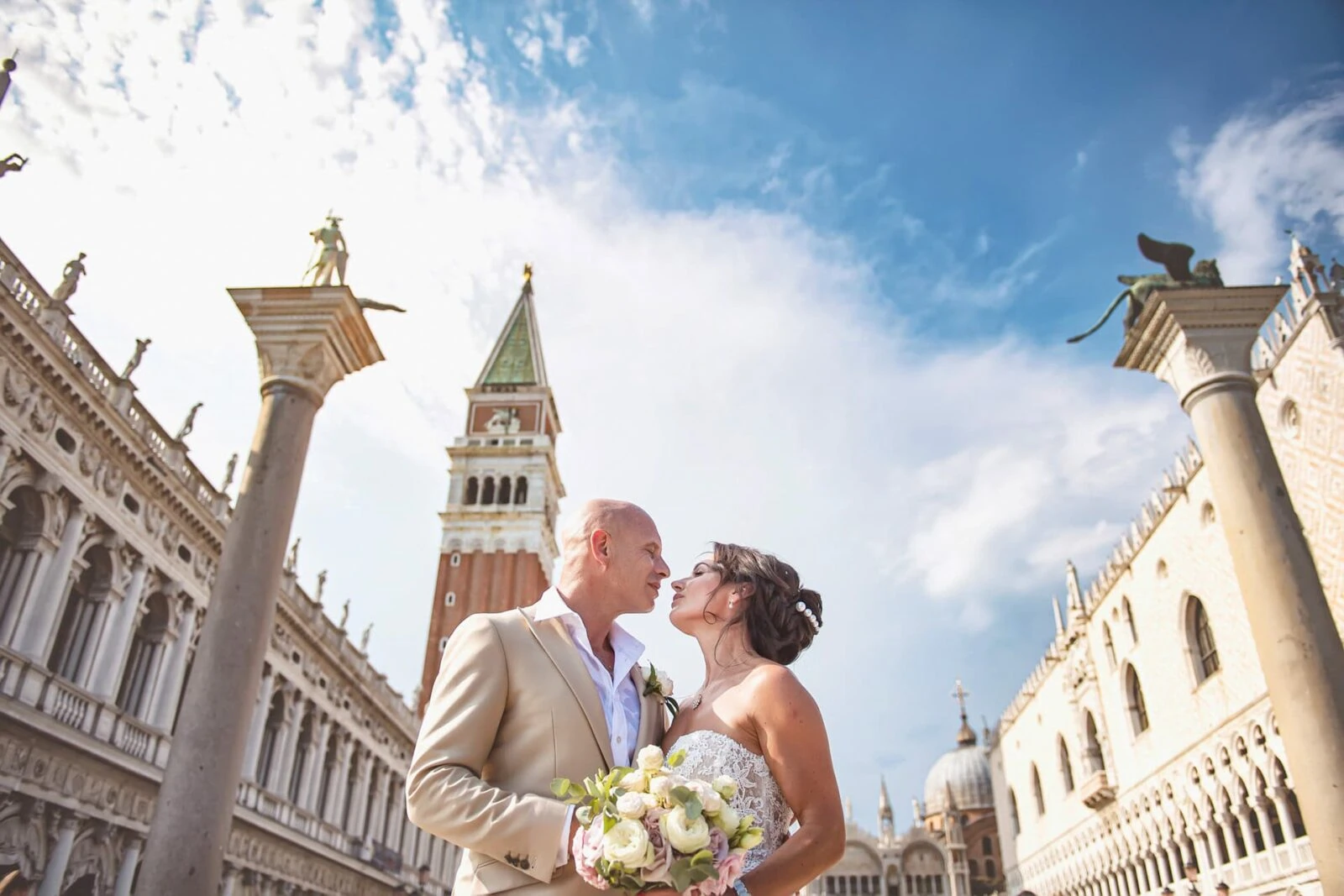 Romantic wedding photoshoot at Piazza San Marco, Venice.