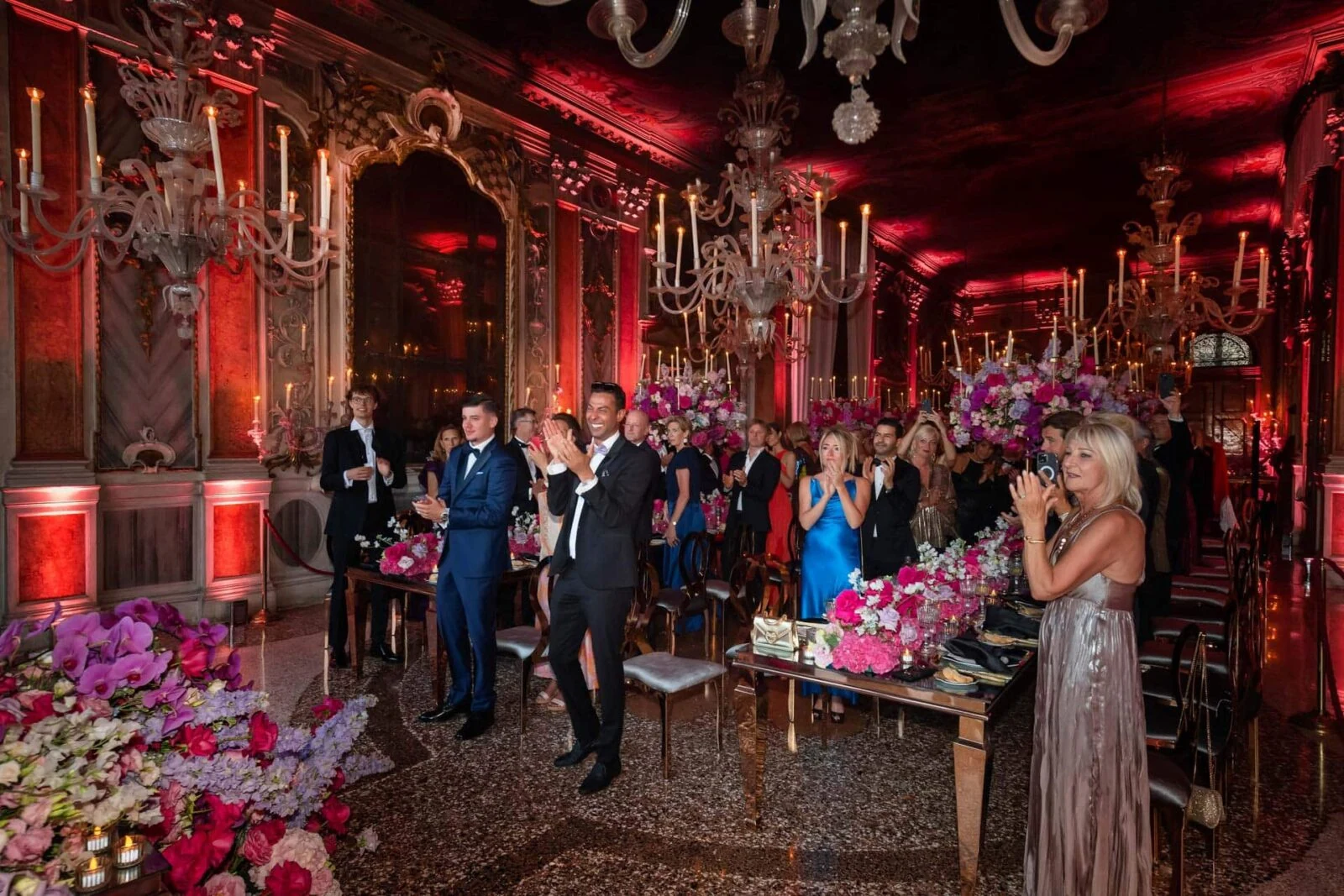 Elegant wedding reception at Pisani Moretta, a historic Venetian palace.