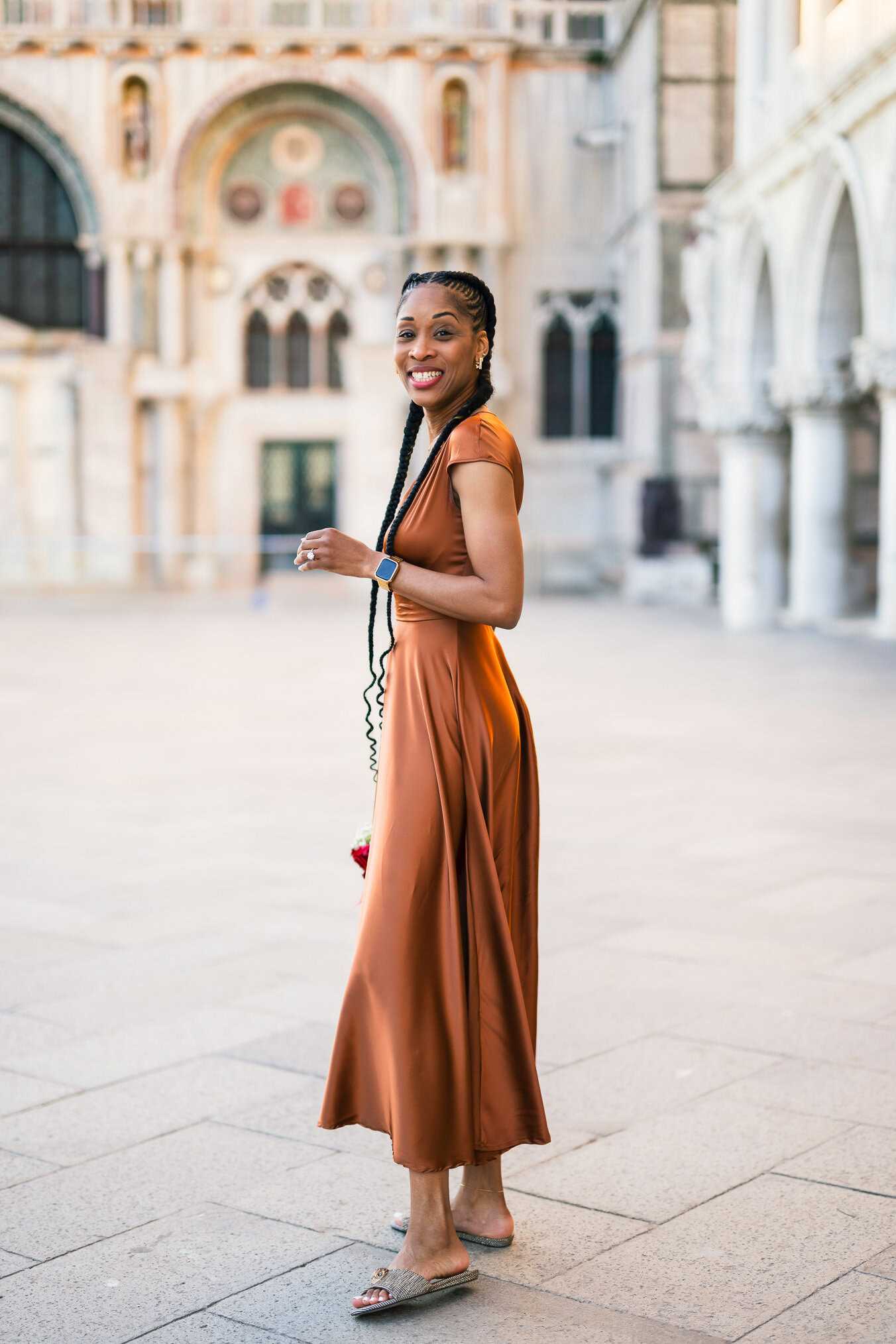Lesbian couple proposal in Venice at San Marco Square at sunset