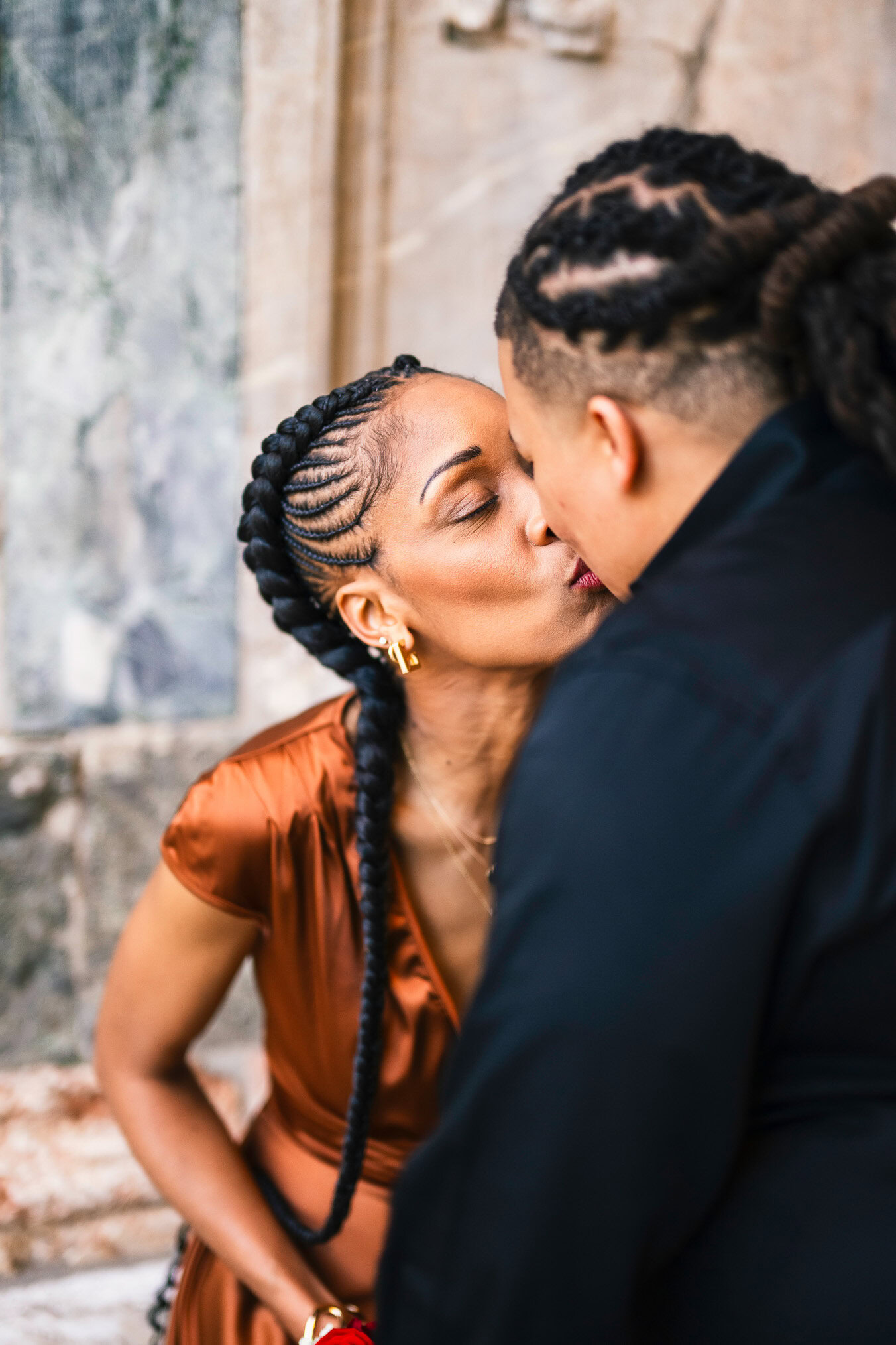 Lesbian couple proposal in Venice at San Marco Square at sunset