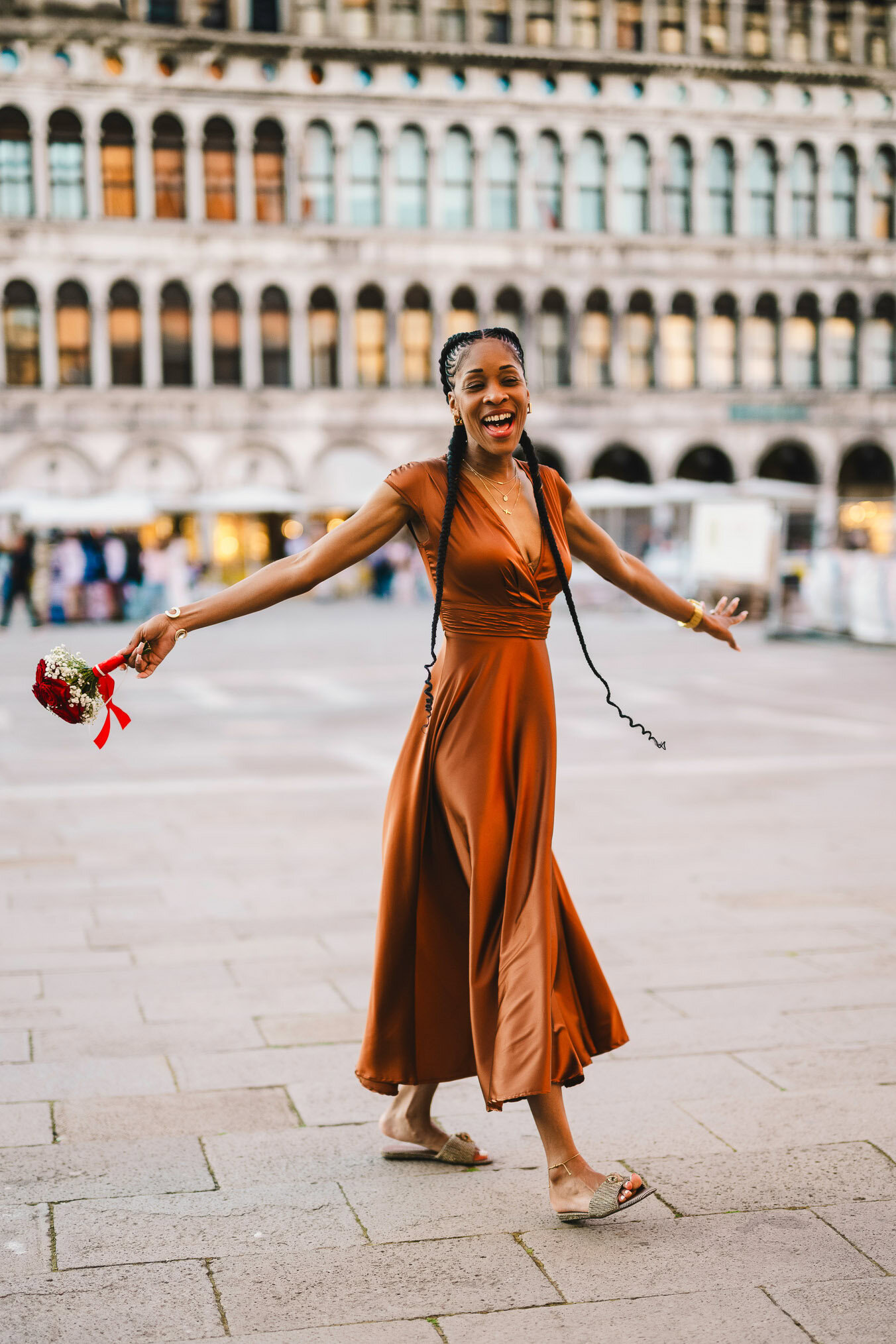 Lesbian couple proposal in Venice at San Marco Square at sunset