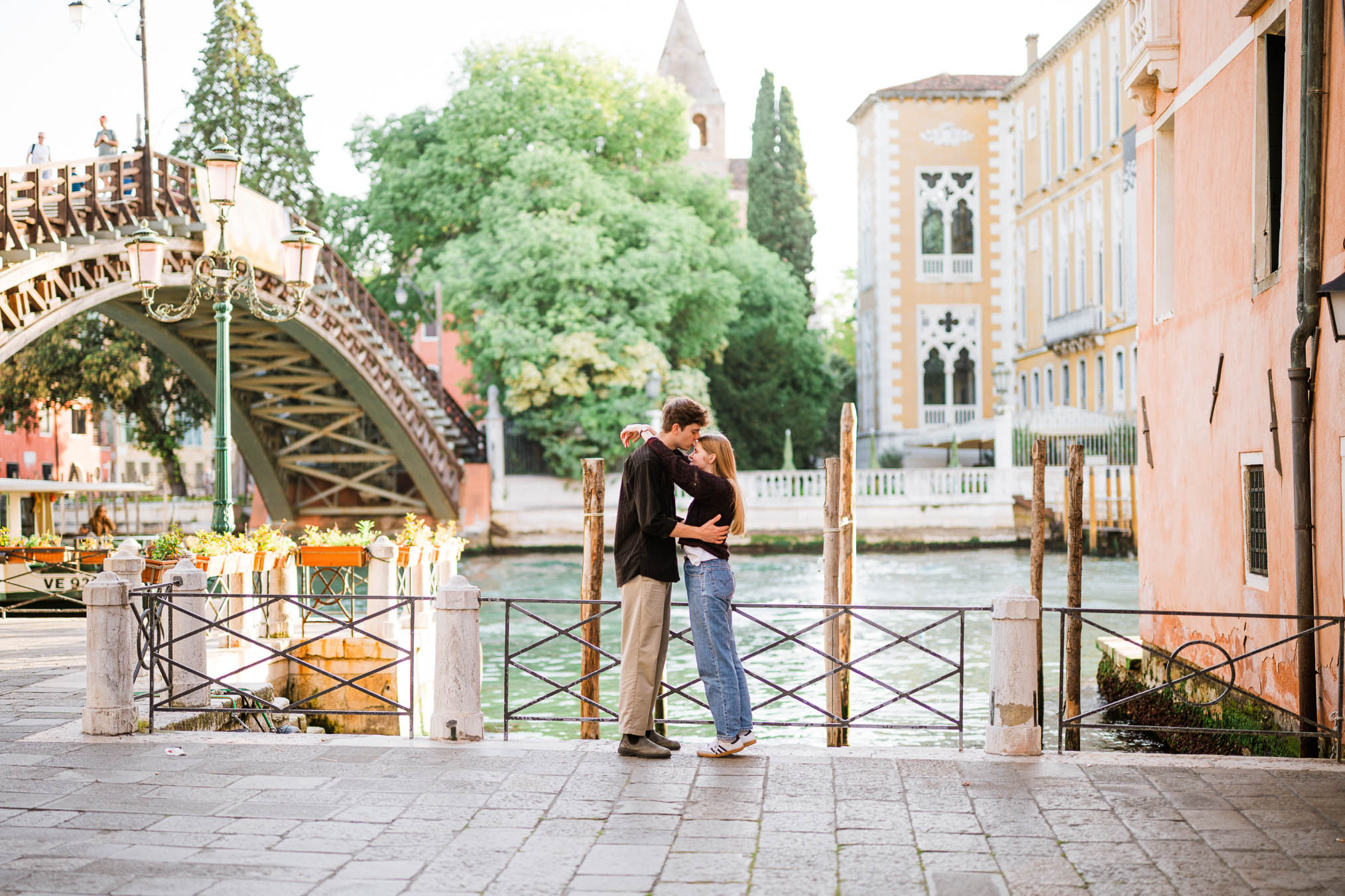 Venice surprise proposal photo on Accademia bridge with Grand Canal view