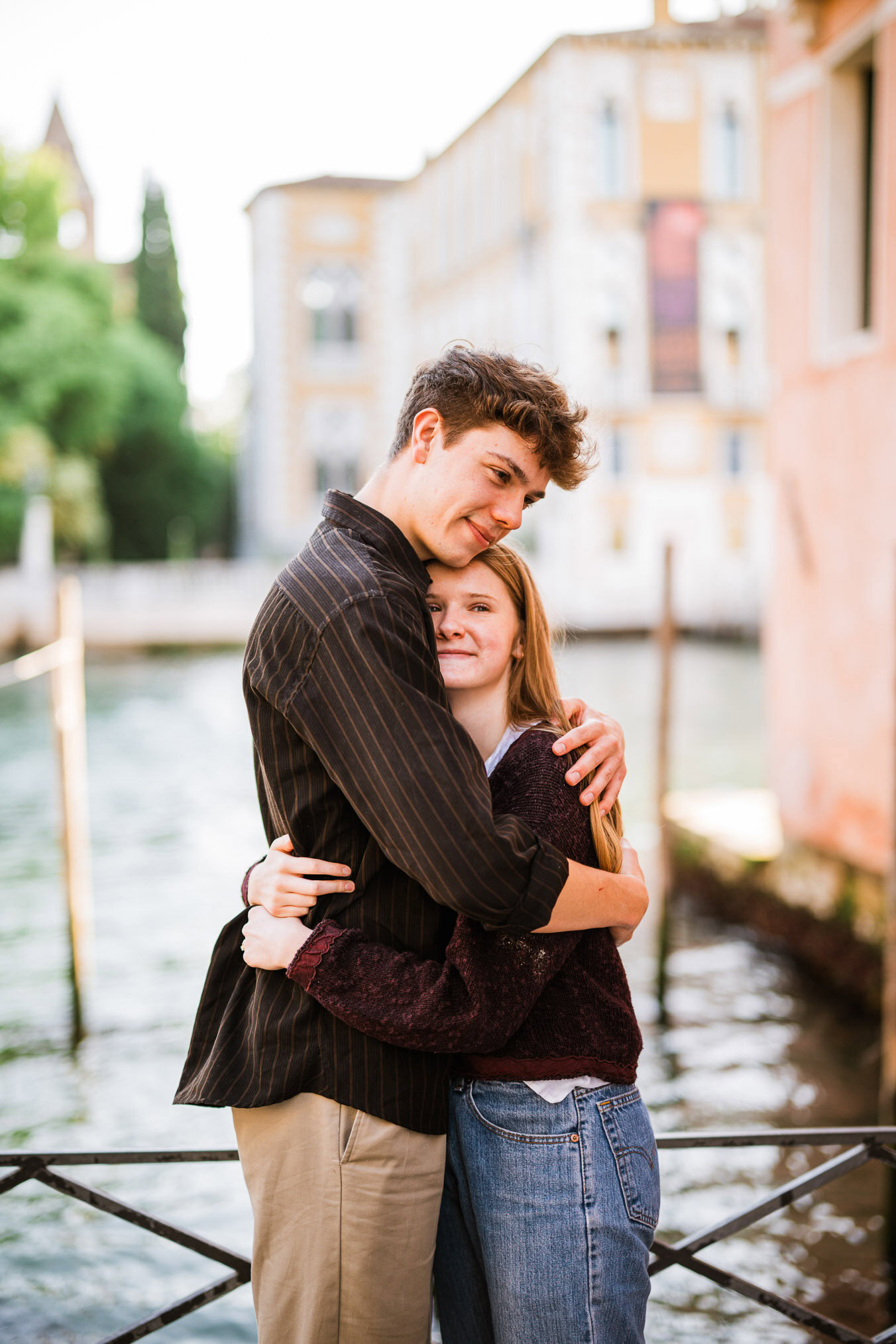 Venice surprise proposal photo on Accademia bridge with Grand Canal view