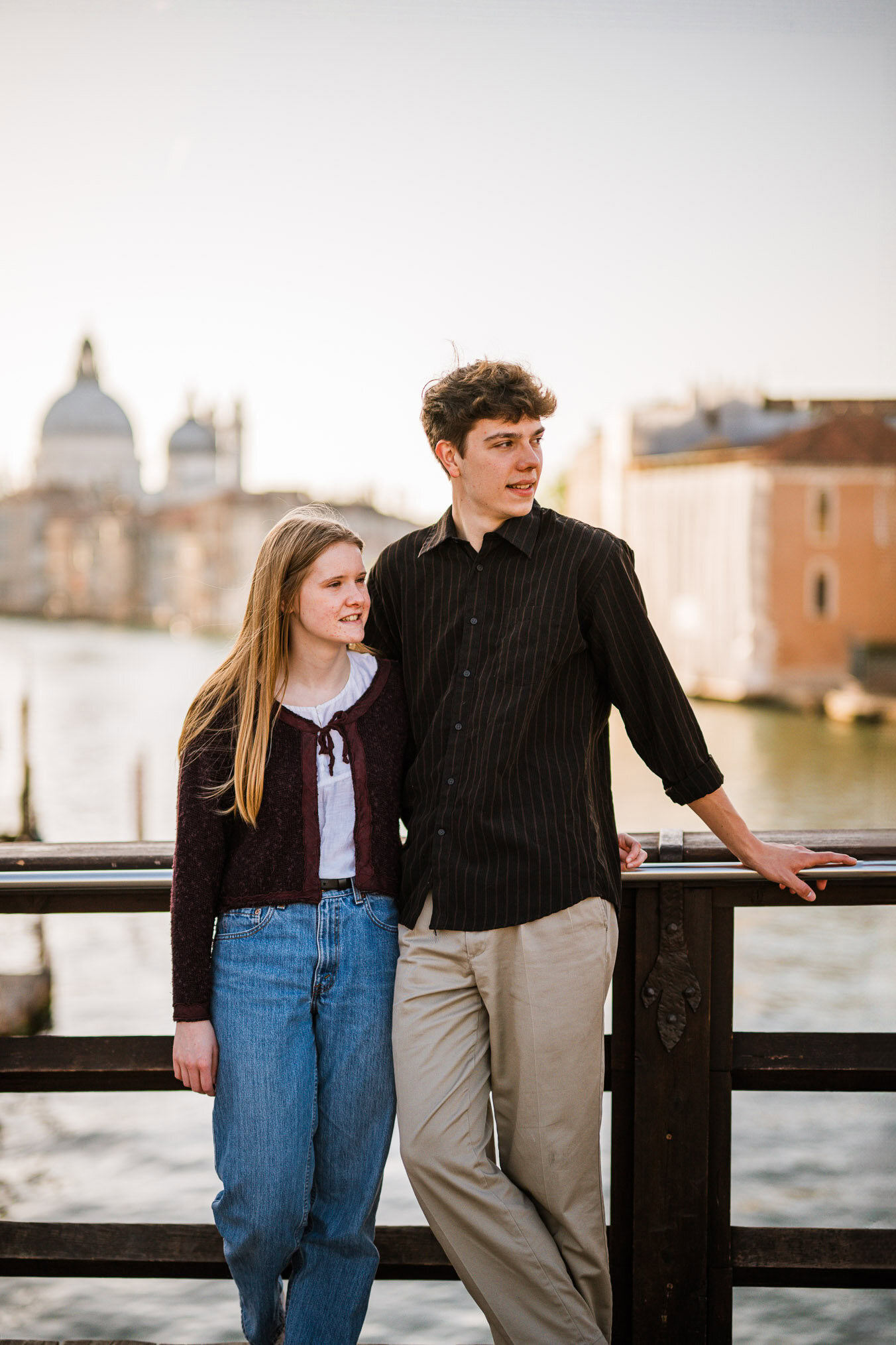 Venice surprise proposal photo on Accademia bridge with Grand Canal view