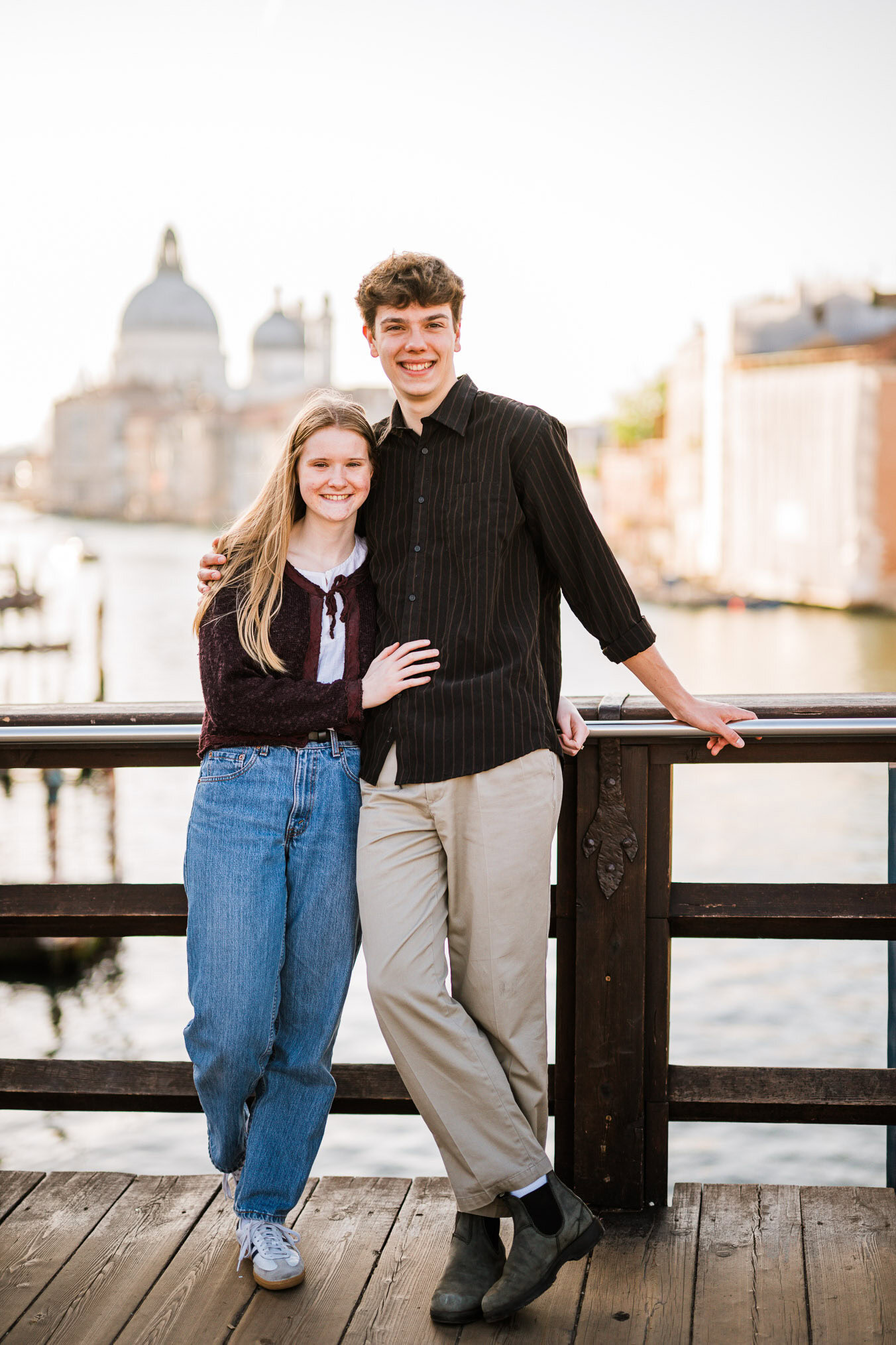 Venice surprise proposal photo on Accademia bridge with Grand Canal view