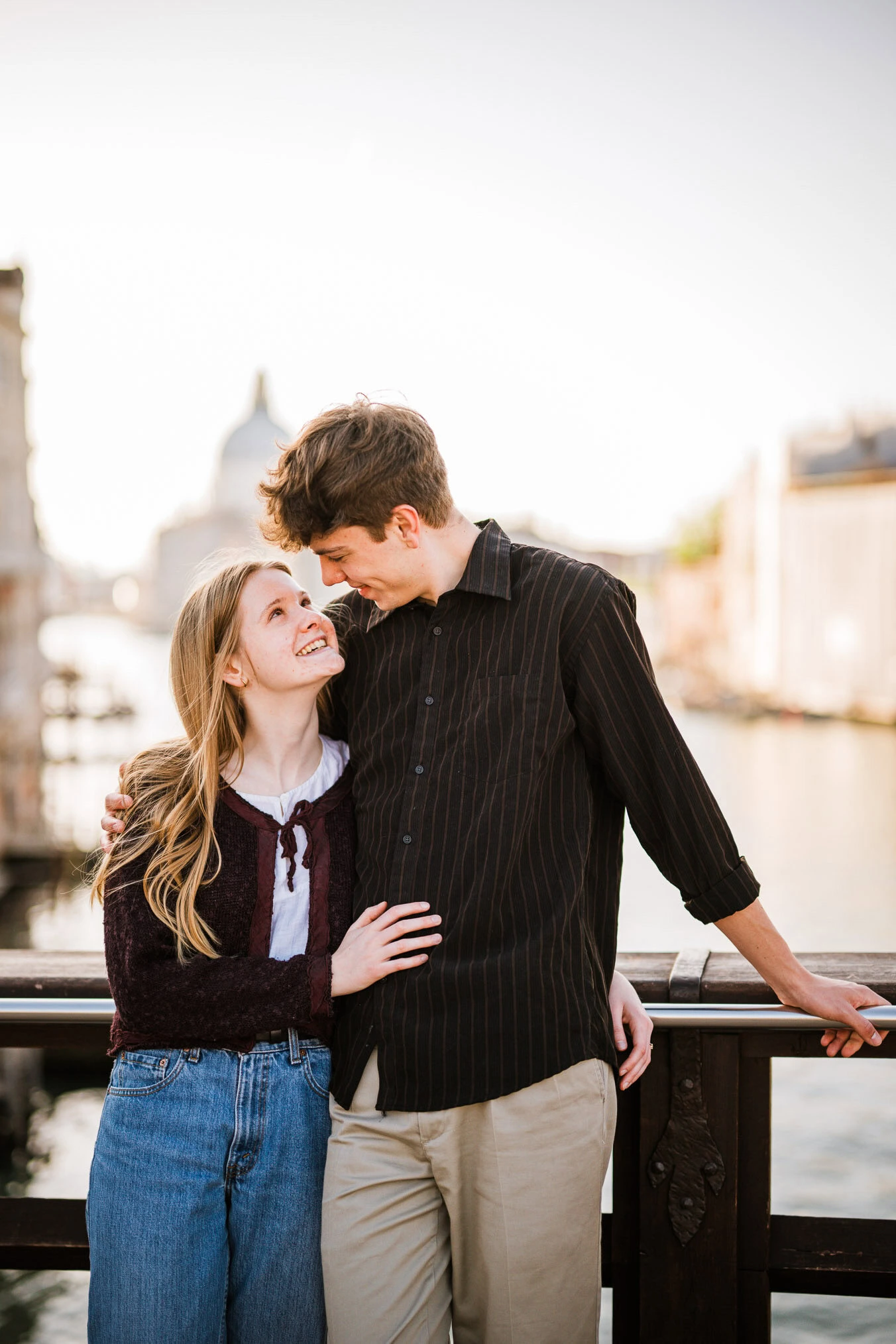 Venice surprise proposal photo on Accademia bridge with Grand Canal view