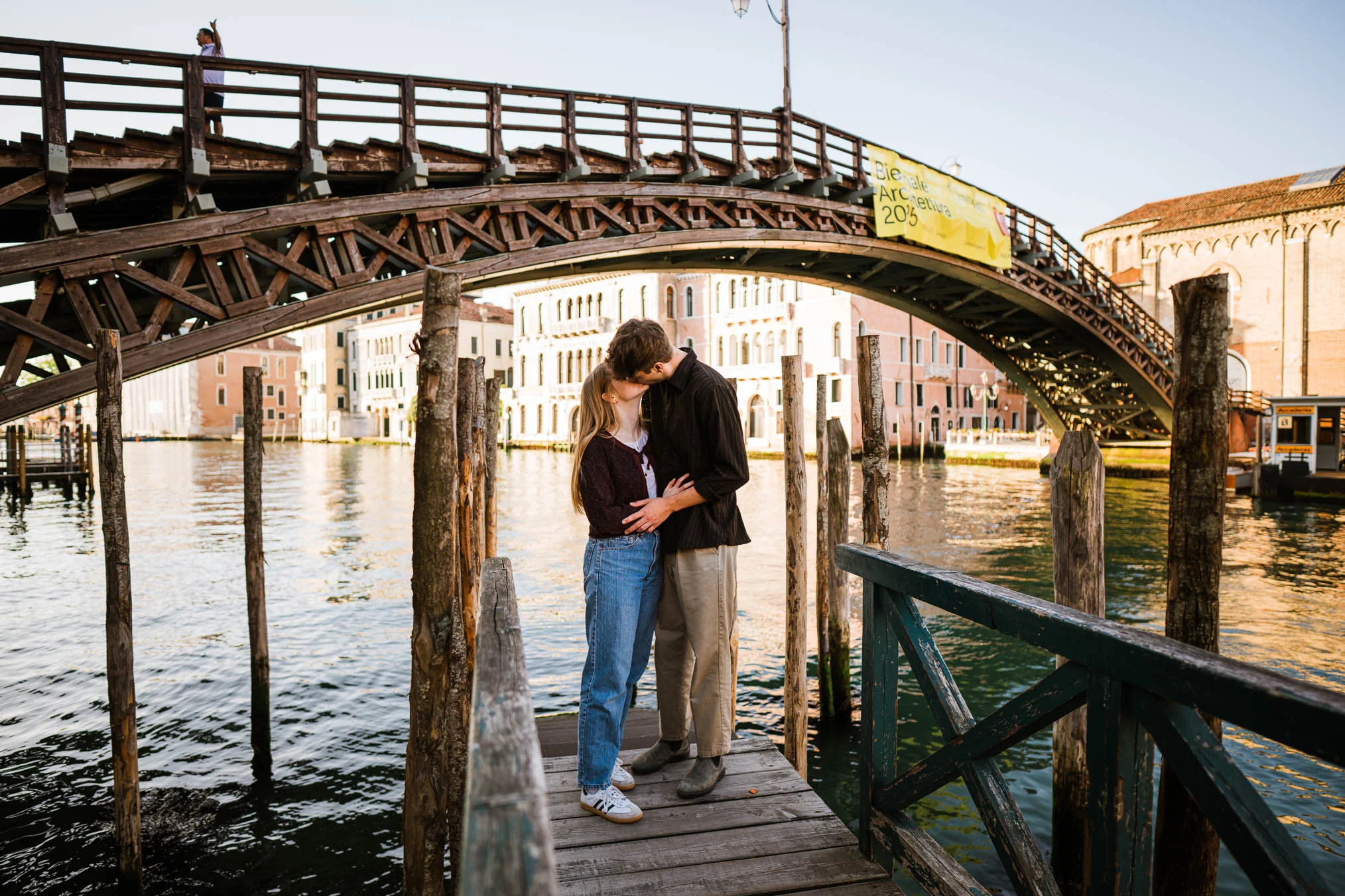 Venice surprise proposal photo on Accademia bridge with Grand Canal view