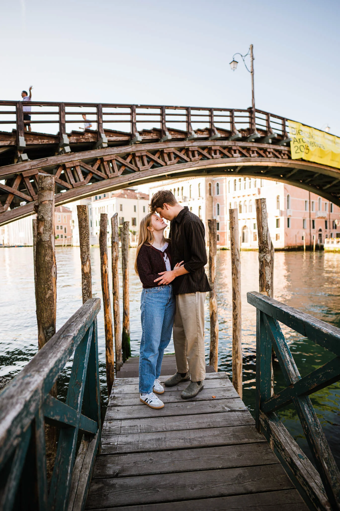 Venice surprise proposal photo on Accademia bridge with Grand Canal view