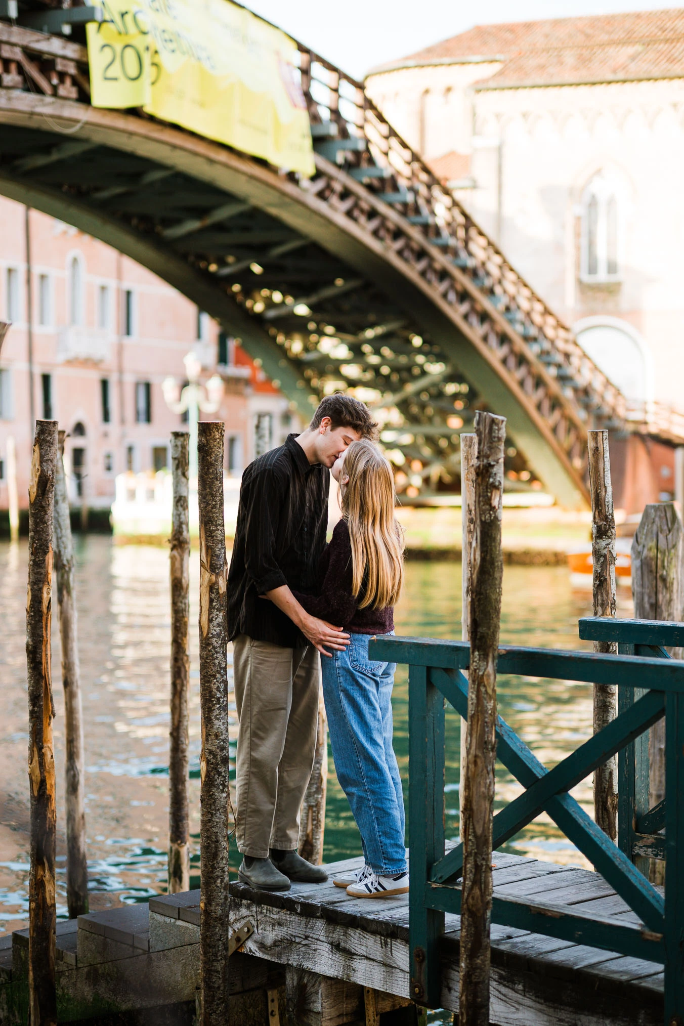 Venice surprise proposal photo on Accademia bridge with Grand Canal view