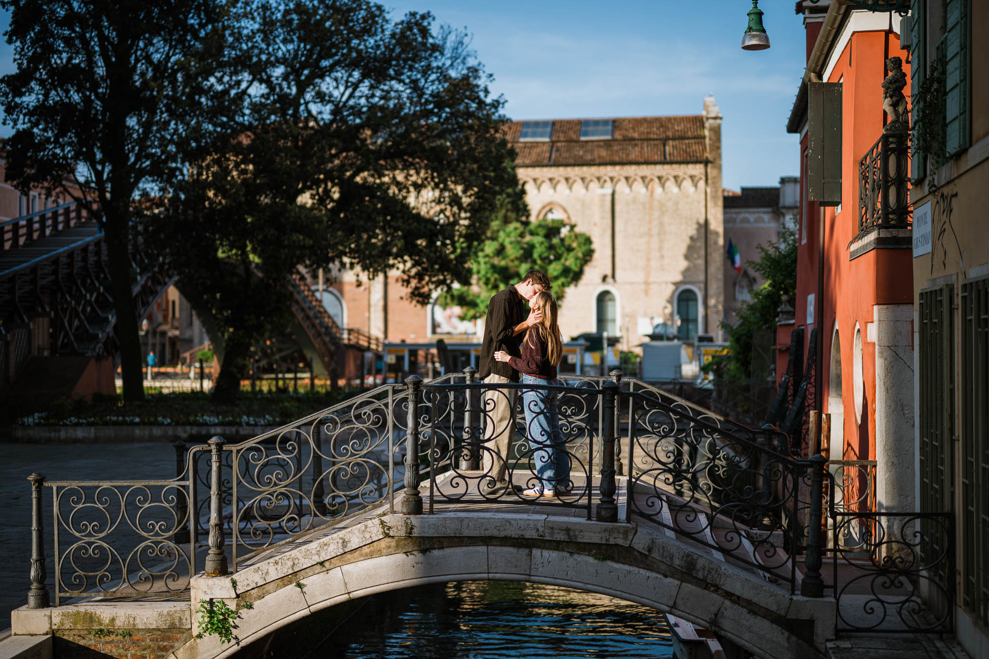 Venice surprise proposal photo on Accademia bridge with Grand Canal view