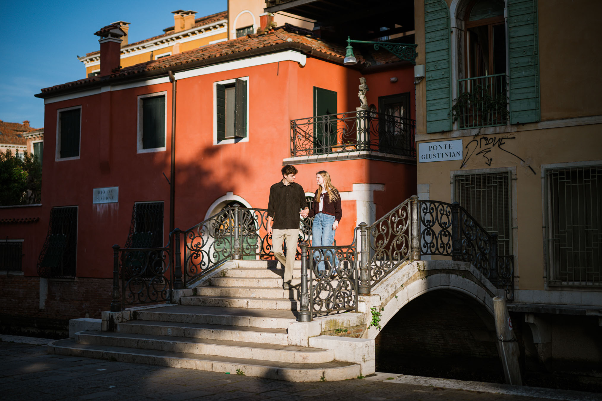 Venice surprise proposal photo on Accademia bridge with Grand Canal view