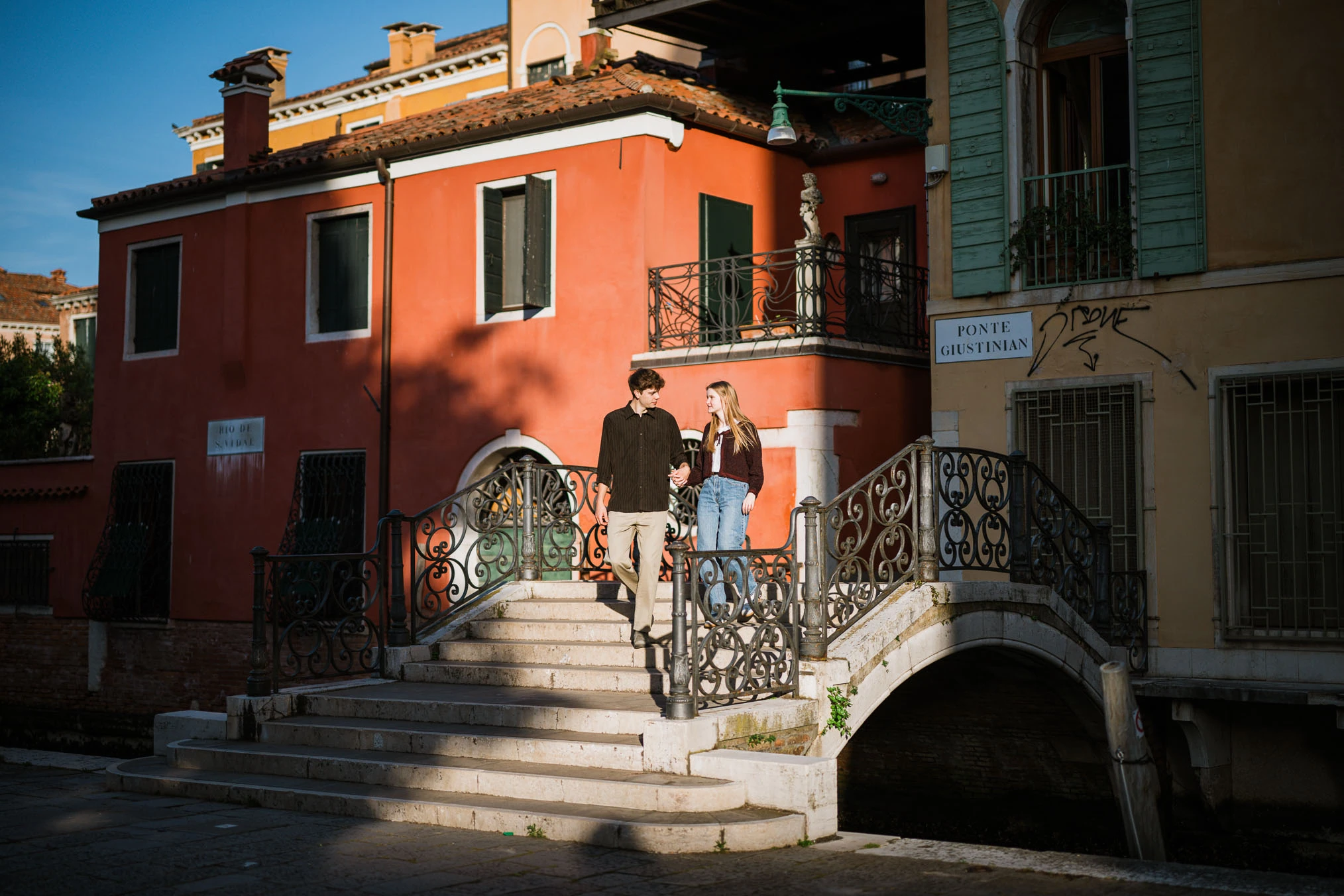 Venice surprise proposal photo on Accademia bridge with Grand Canal view