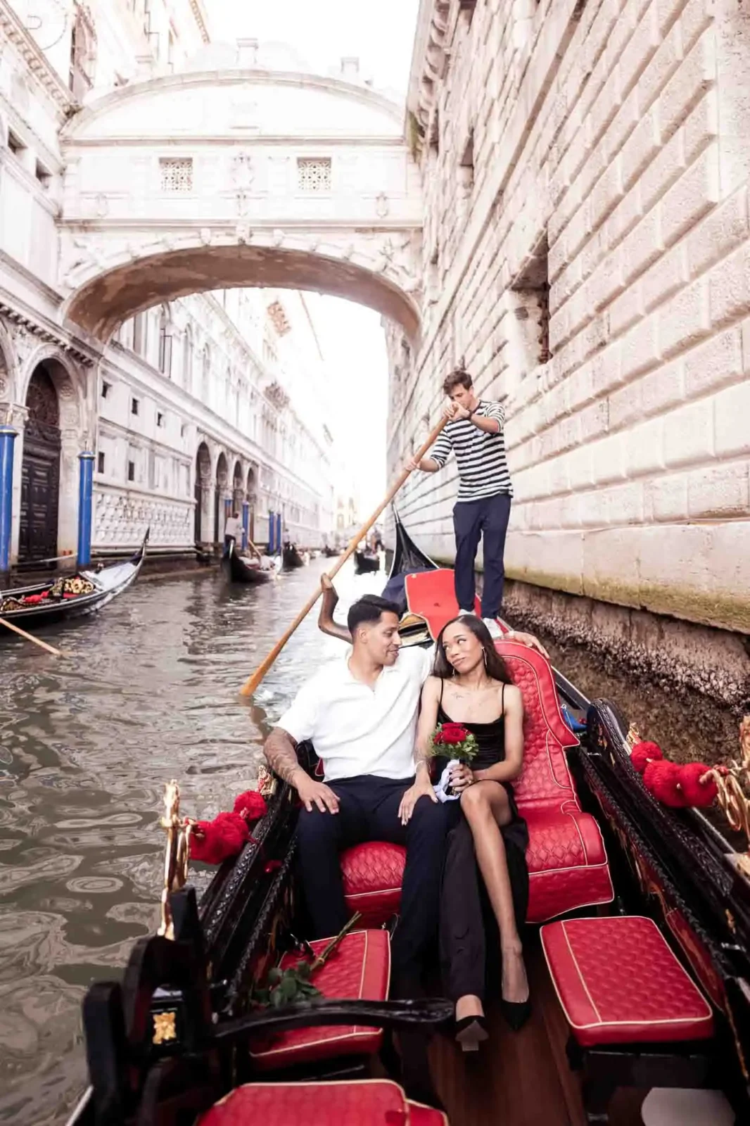 Romantic gondola ride in Venice.