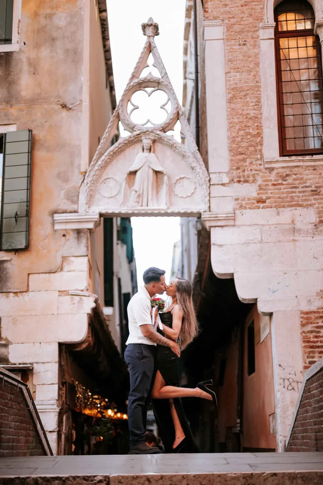 Romantic couple sharing a kiss.