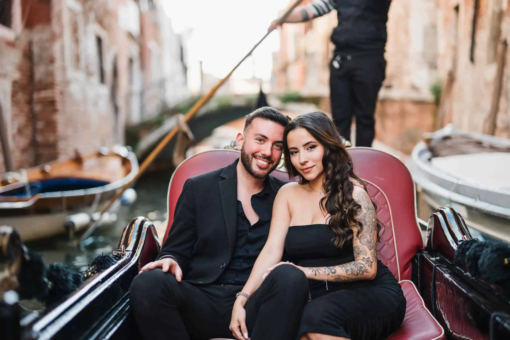 Romantic Venice gondola ride with couple, wedding, proposal, engagement, photographer.