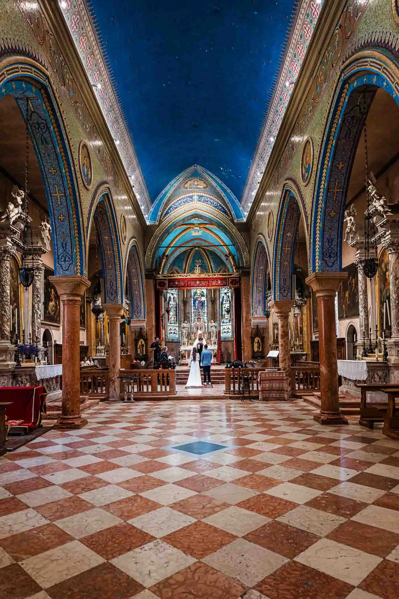 historic Venetian church interior used for intimate elopement photography