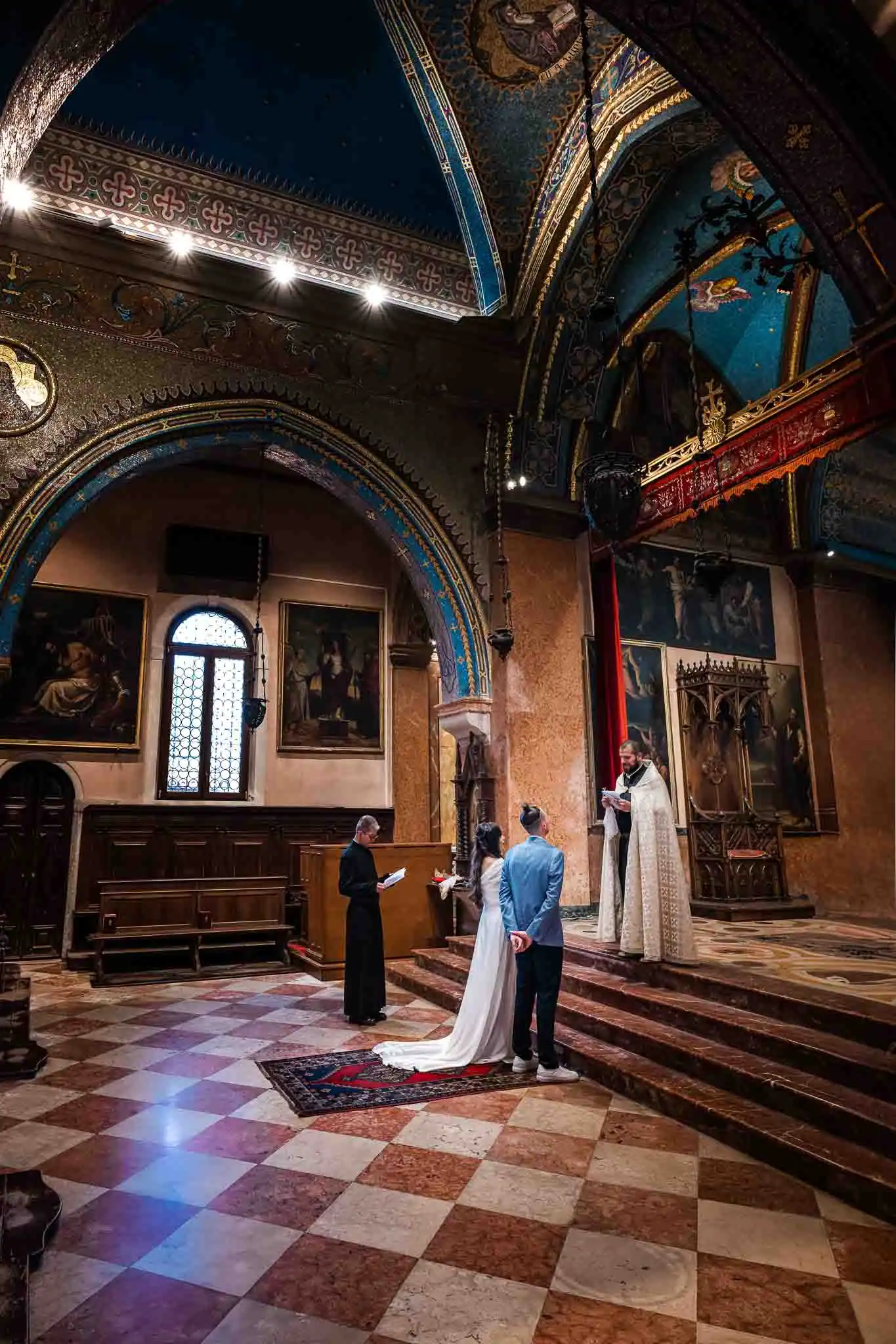 intimate elopement photography in Venice inside a historic church interior