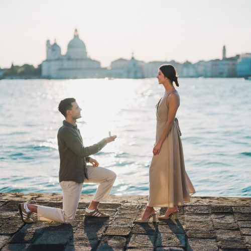 Sunset Proposal at San Giorgio Maggiore Man proposing to his girlfriend at sunset on San Giorgio Maggiore island