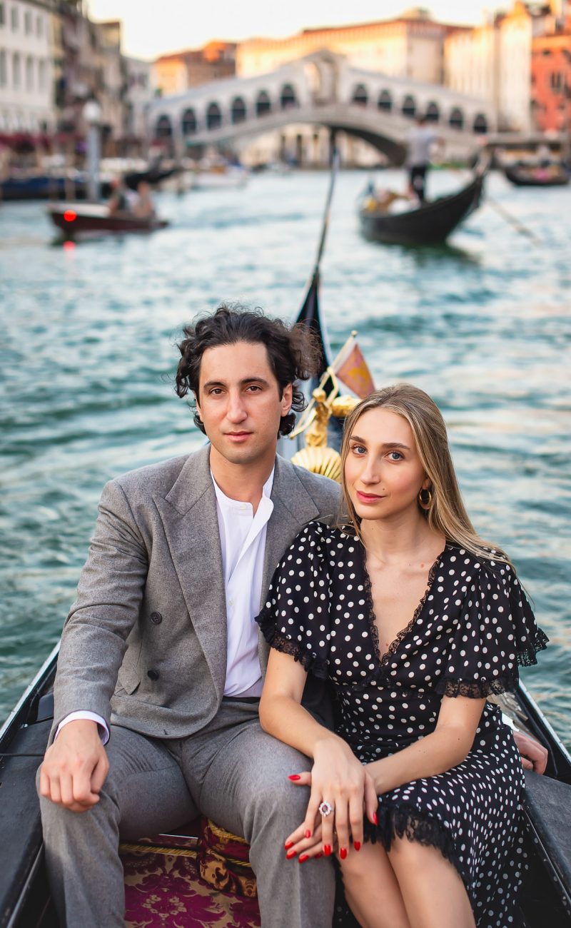 romantic honeymoon couple portrait on a gondola